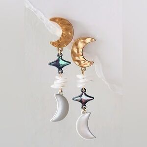 🌙 Free People Luna Eclipse Dangle Earrings - Boho Celestial Glam NWT